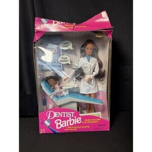 RARE Dentist Barbie Brunette Doll with African American Kelly 1997 OPENED